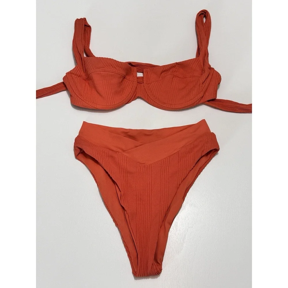 L*Space Nikita Underwire Top Small Bitsy Cut French High Bottom XS Bikini Orange